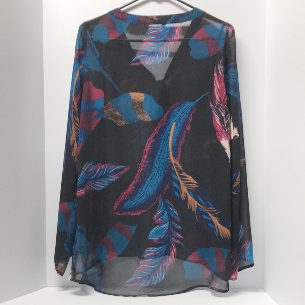 Express Sheer Feather Print Tie Front Blouse - image 4